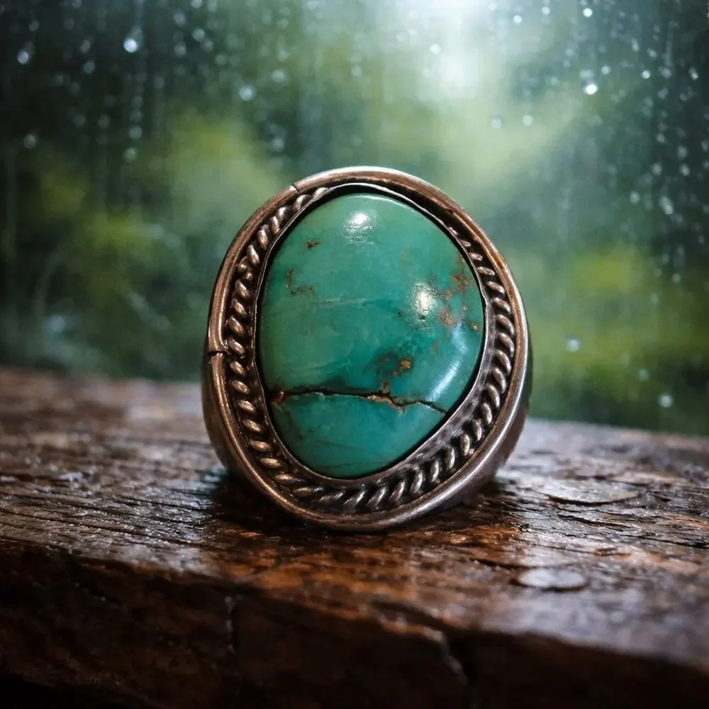 Navajo Turquoise Vintage Sterling Silver 925 Ring Size 6 - Picture 6 of 9